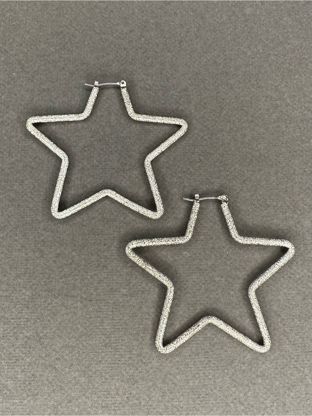 Large Sparkling Silver Star Hoop Earrings
